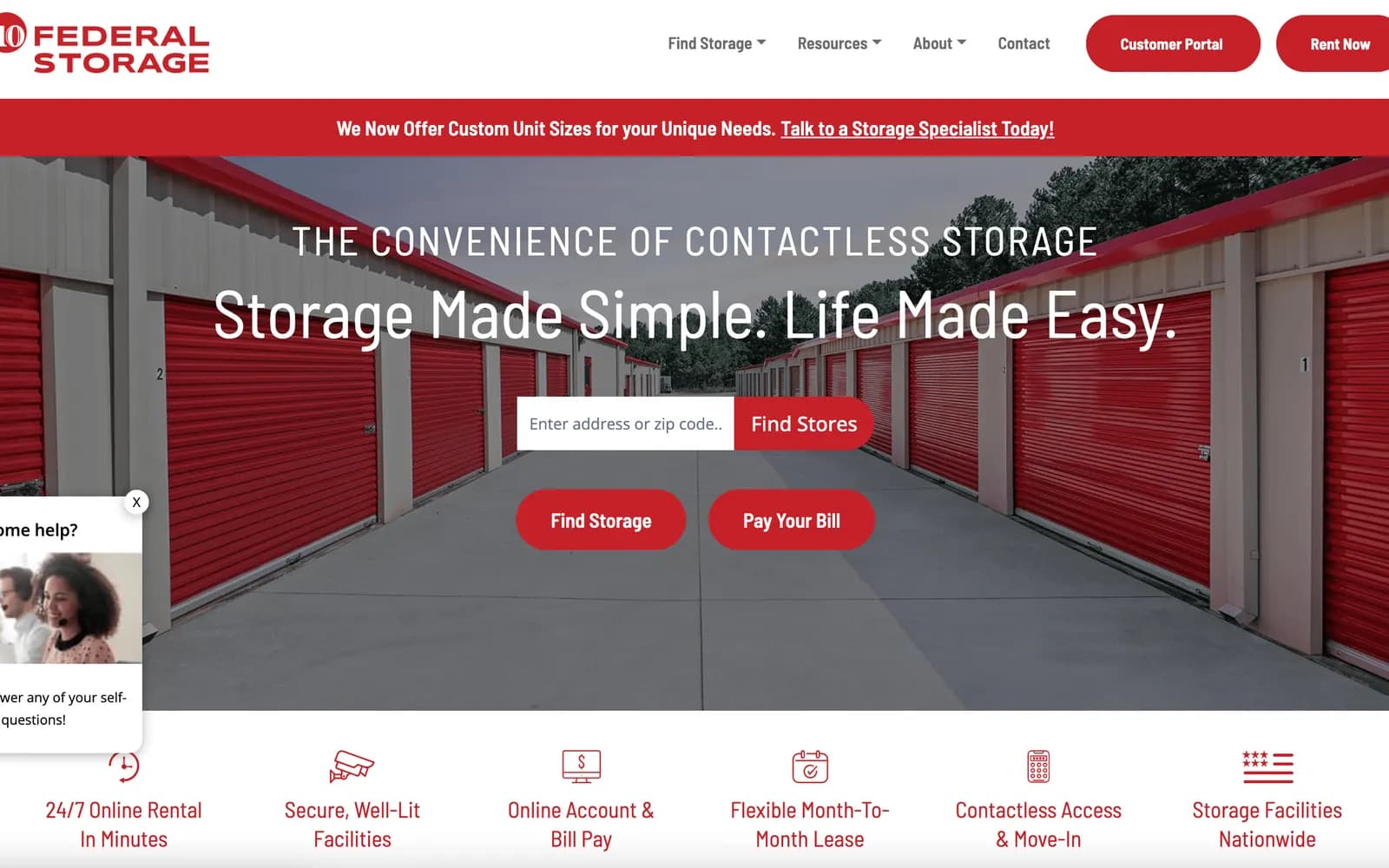 10 Federal Storage website — homepage screenshot