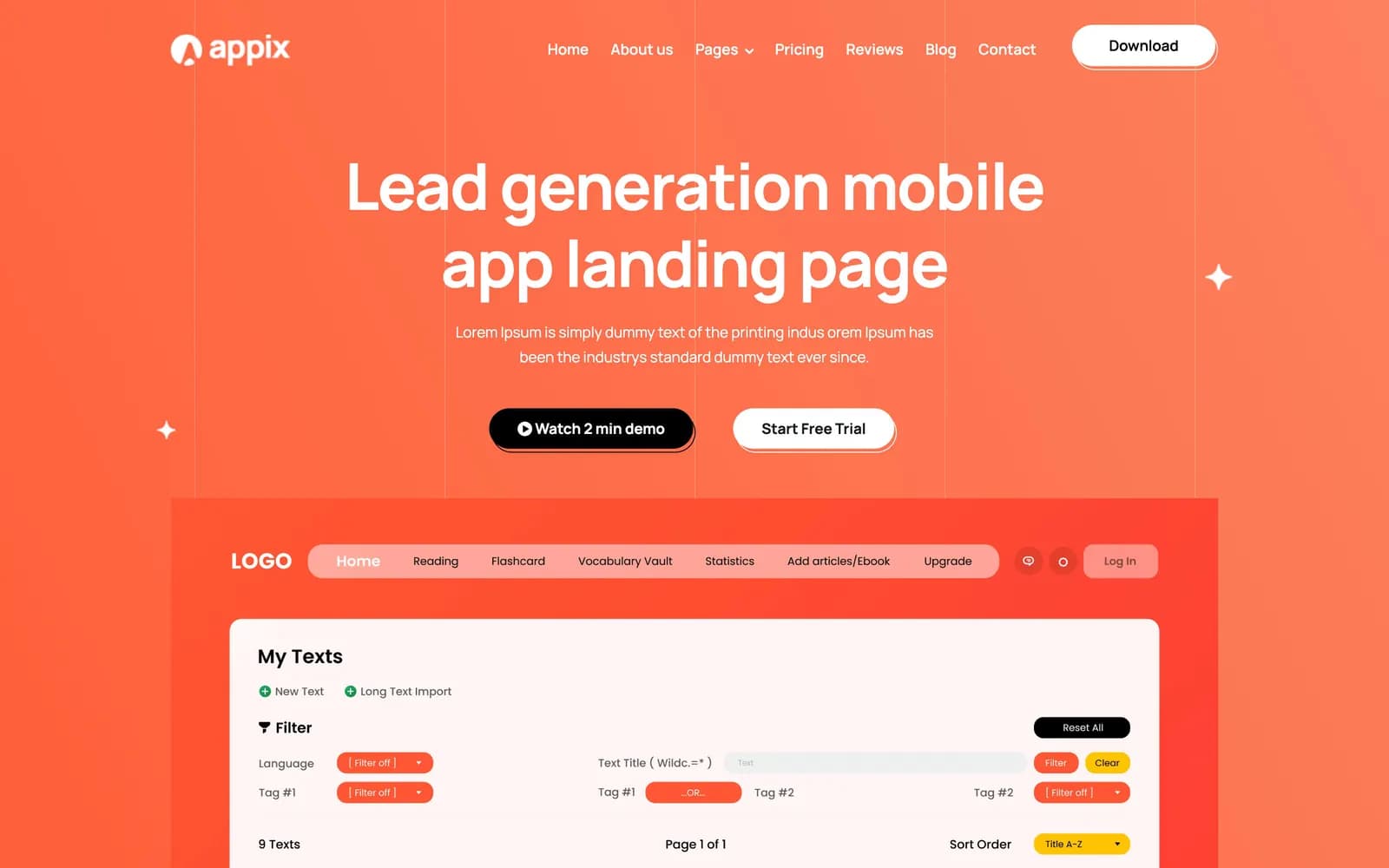 Appix Landing Page website — homepage screenshot