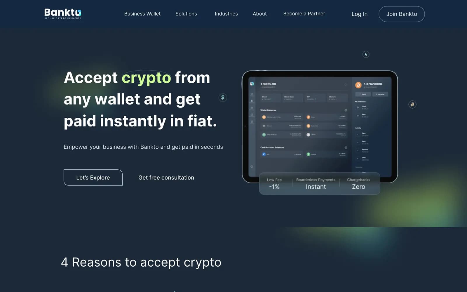 Bankto website — homepage screenshot