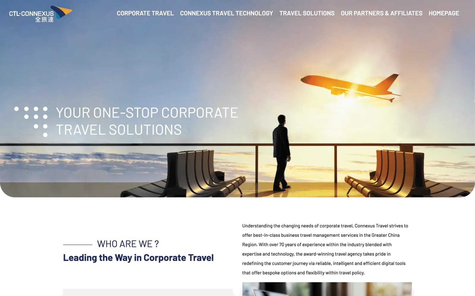 Corporate Travel website — homepage screenshot