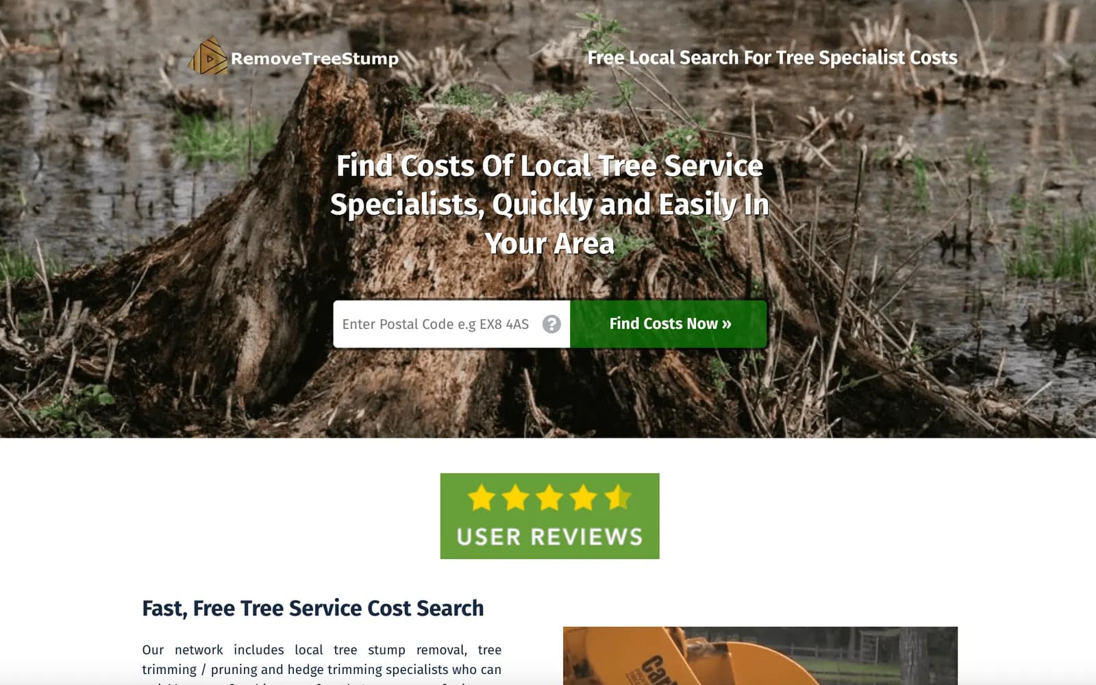 Remove Tree Stump website — homepage screenshot