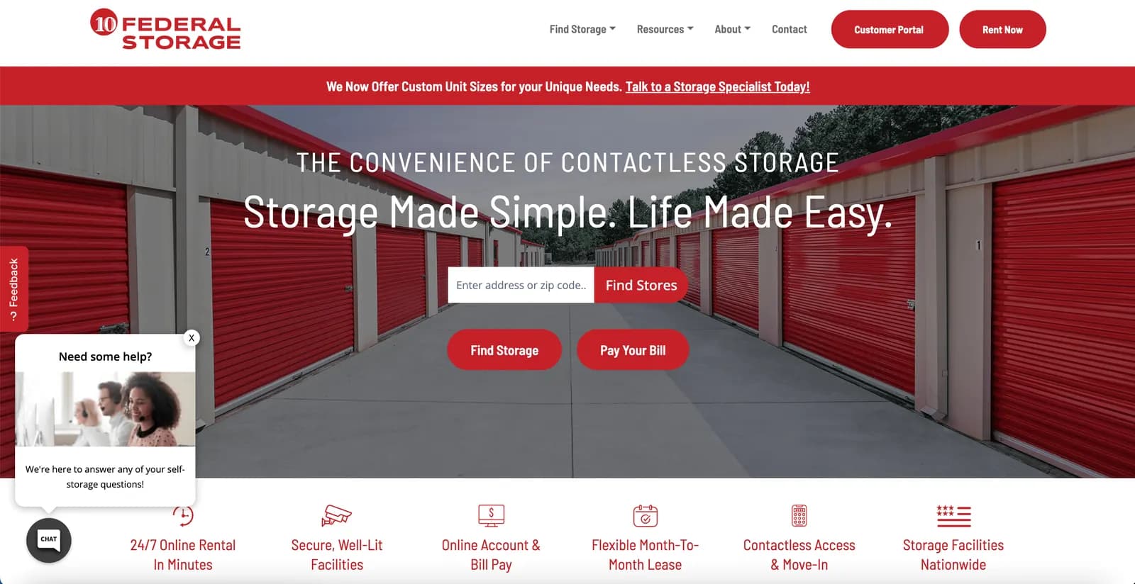 10 Federal Storage website — homepage screenshot