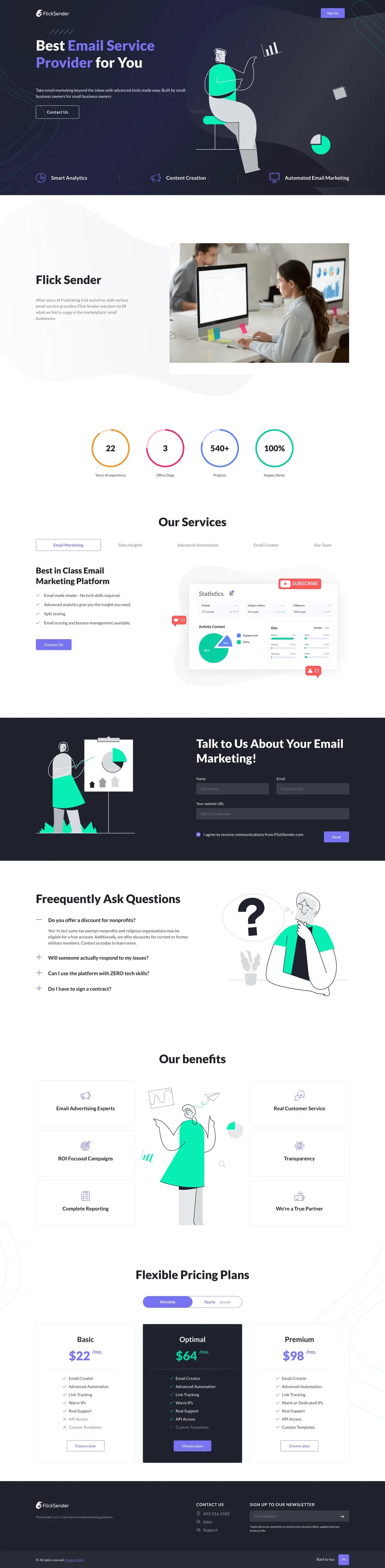 Flicksender website — full-page screenshot