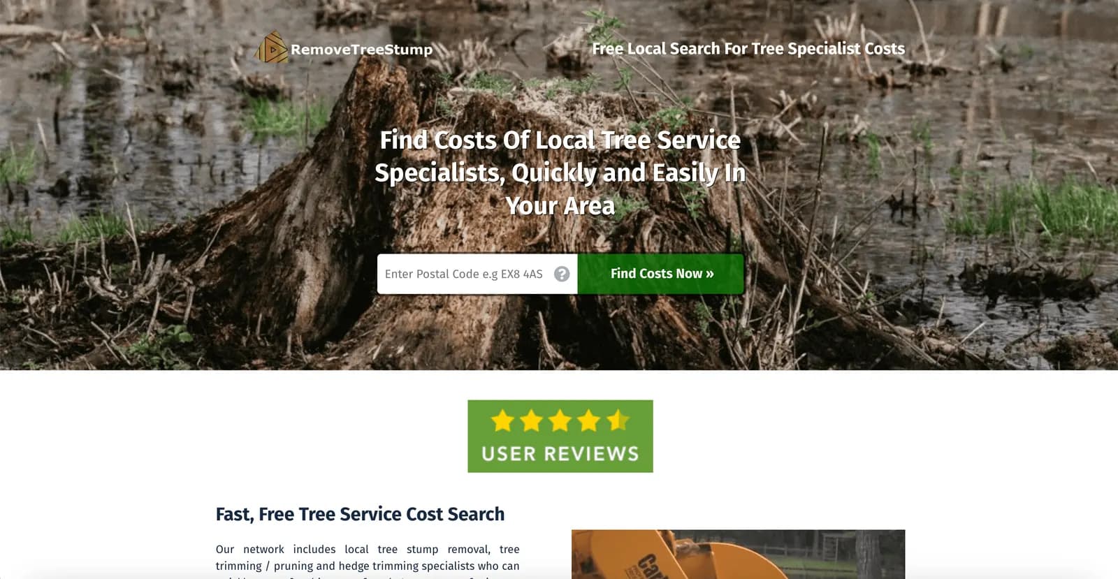 Remove Tree Stump website — homepage screenshot